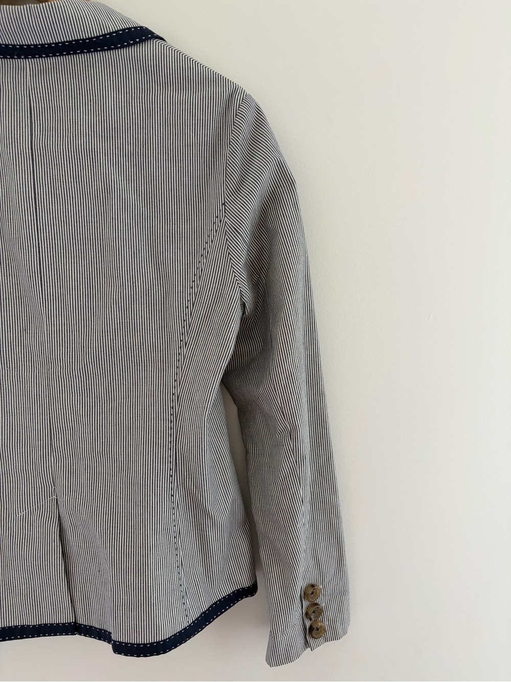 Boden Pinestriped Blue Blazer with Navy Trim, US 8 - Picture 9 of 13